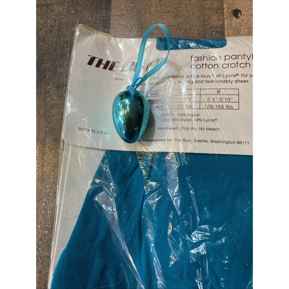 The Bon Pantyhose Size B Teal Blue Silken Sheer‎ Fit Sandalfoot Vintage